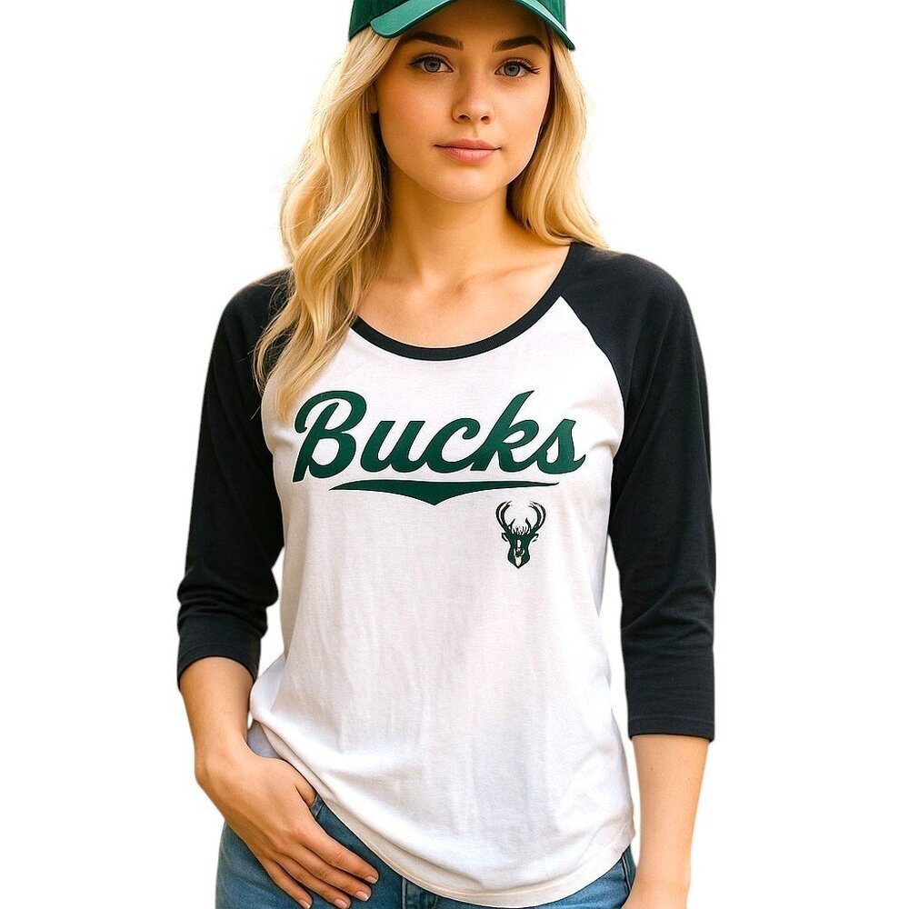 Milwaukee Bucks NBA Apparel Size Large Cotton T-shirt 3-quarter Sleeve